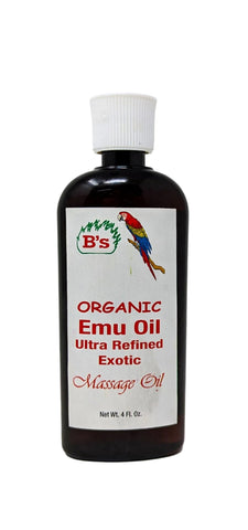 B's Organic Emu Oil Ultra Refined Exotic Massage Oil 4 oz