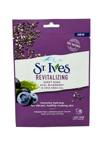 St. Ives Revitalizing Sheet Mask Acai, Blueberry & Chia Seed Oil, 1 Sheet Mask